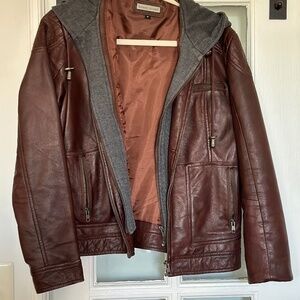 Black Rivet Hooded Leather Jacket